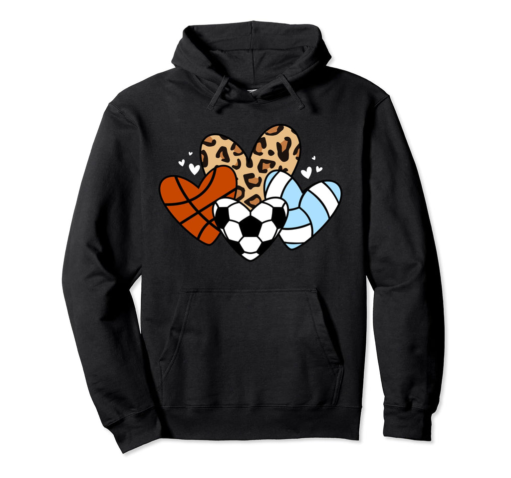 Soccer Basketball Volleyball Heart Funny Hoodie - Graphic Print for Adults