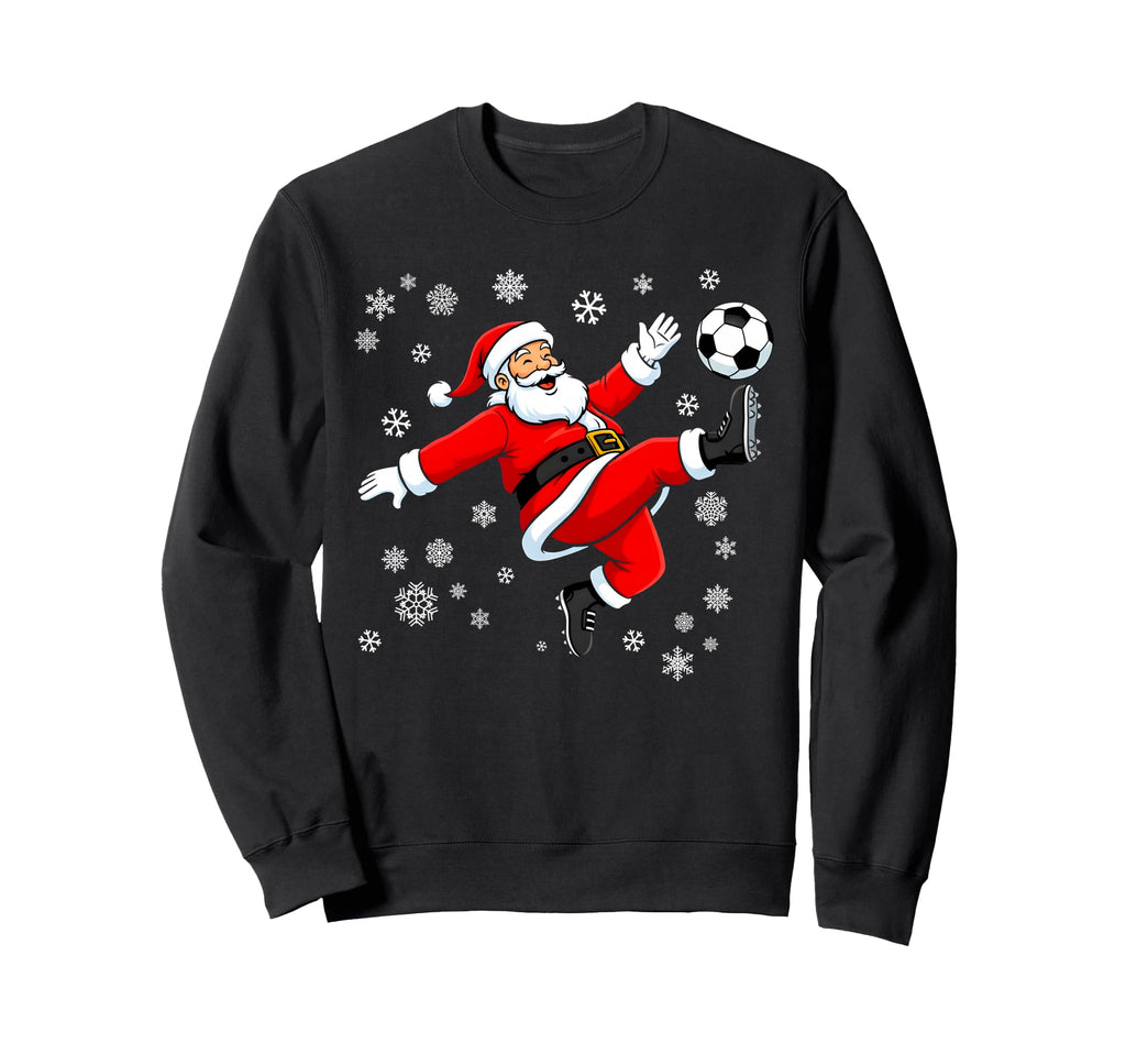 Santa Soccer Bicycle Kick Funny Sweatshirt - Graphic Print for Adults