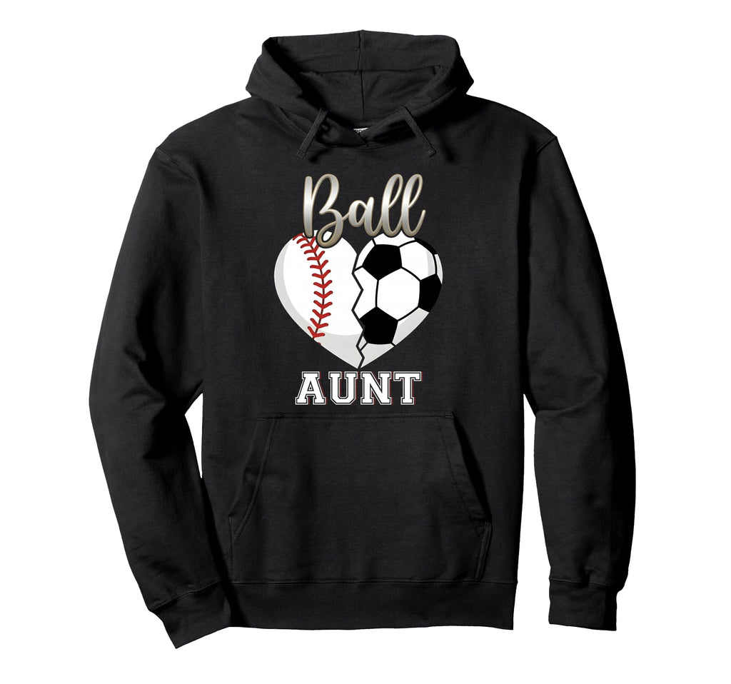 Ball Aunt Baseball Soccer Heart Hoodie - Minimalist Print for Adults