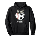 Ball Aunt Baseball Soccer Heart Hoodie - Minimalist Print for Adults