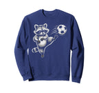 Funny Soccer Ball Raccoon Kick Win Sweatshirt - Trendy Graphic for Adults