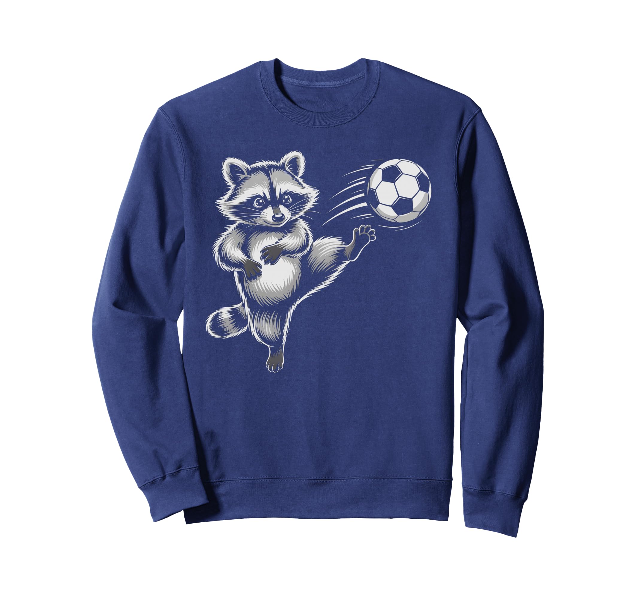 Funny Soccer Ball Raccoon Kick Win Sweatshirt - Trendy Graphic for Adults