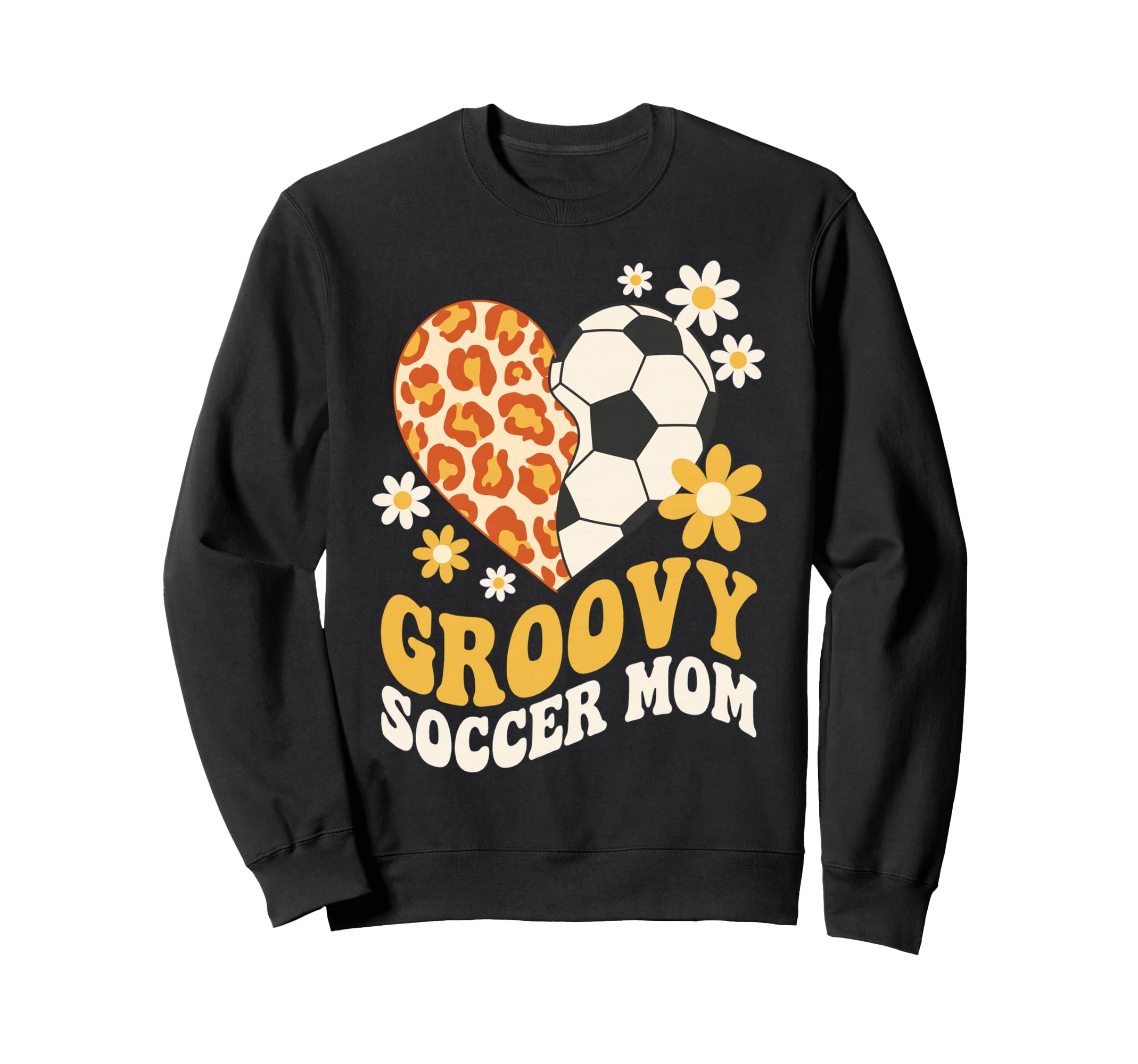 Groovy Leopard Floral Soccer Heart Sweatshirt - Graphic Print Unisex