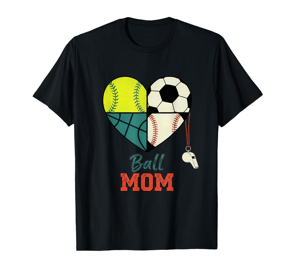 Ball Mom Funny Soccer Baseball T-Shirt - Novelty Apparel for Adults
