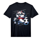 Pomsky Playing Soccer Pomsky T-Shirt - Minimalist Print Men Women