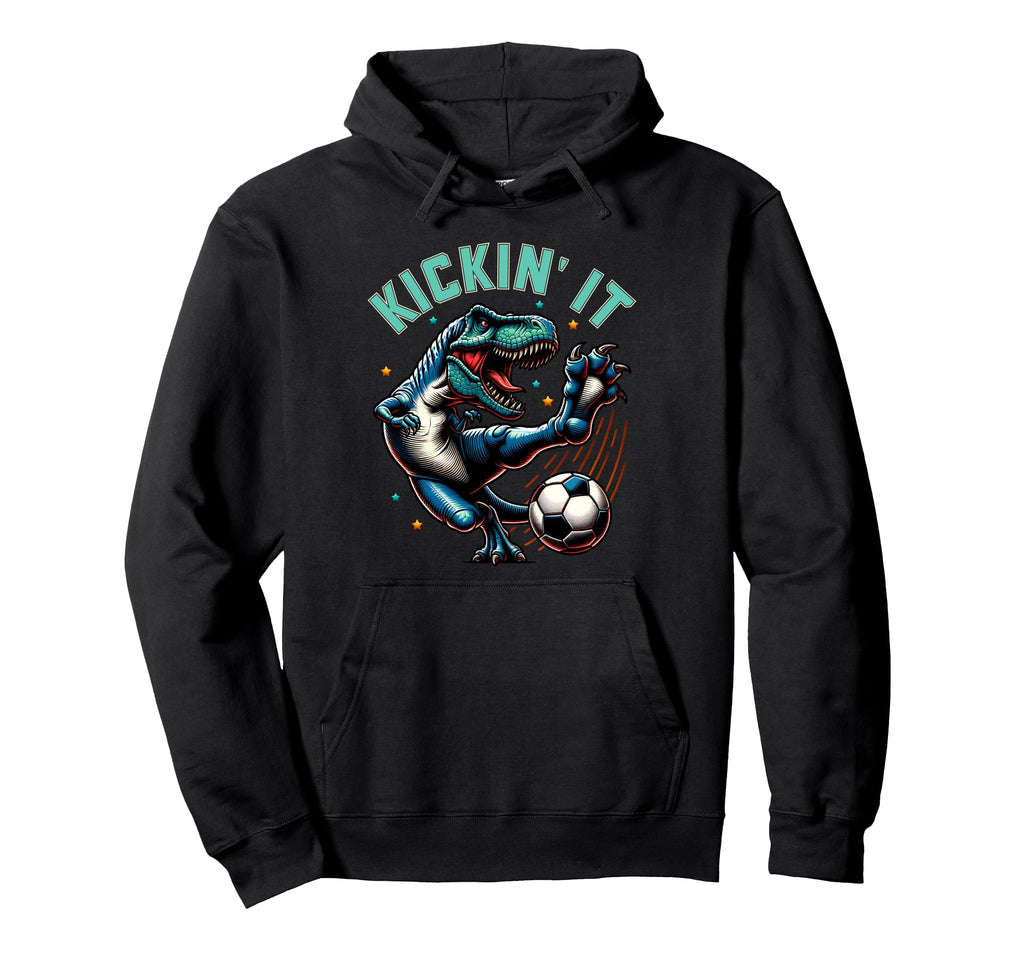 T Rex Dinosaur Soccer Player Ball Hoodie - Novelty Apparel Men Women