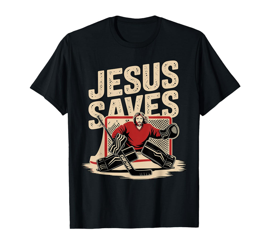 Jesus Saves Ice Hockey Goalkeeper T-Shirt - Trendy Graphic for Adults