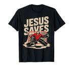 Jesus Saves Ice Hockey Goalkeeper T-Shirt - Trendy Graphic for Adults