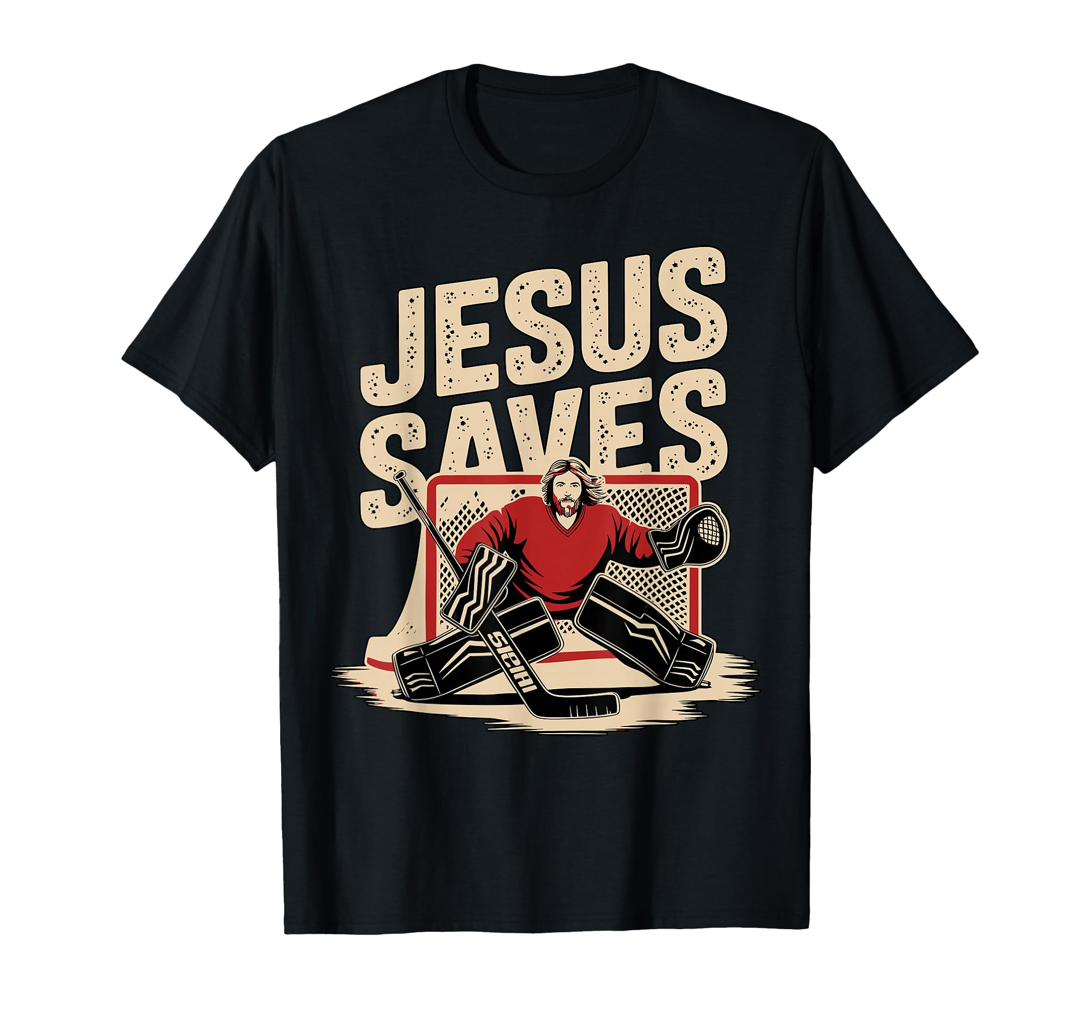 Jesus Saves Ice Hockey Goalkeeper T-Shirt - Trendy Graphic for Adults