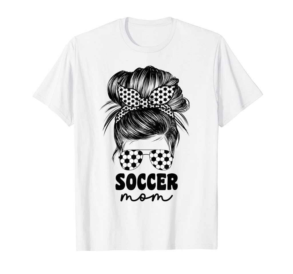 Proud Soccer Mom Mama Messy Bun Cheer T-Shirt - Custom Art Print Men Women