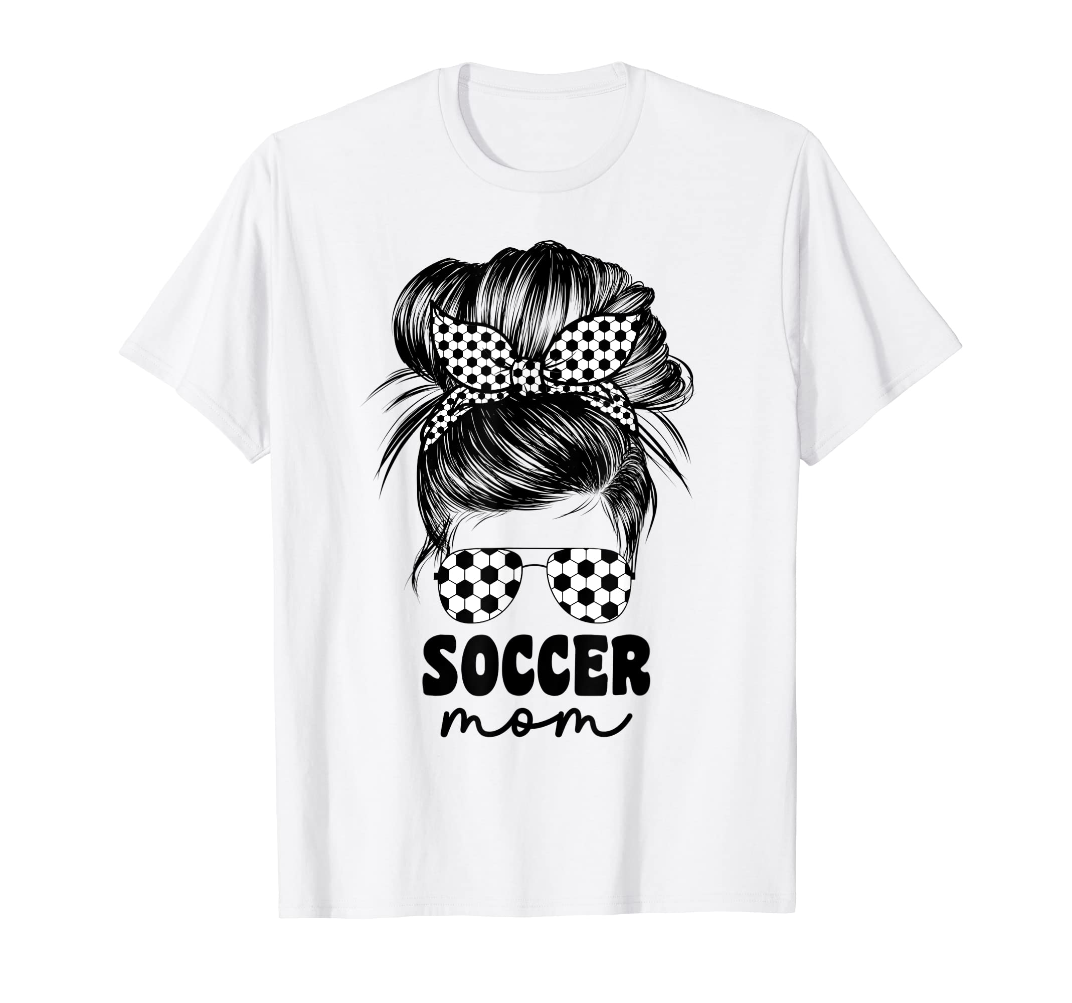Proud Soccer Mom Mama Messy Bun Cheer T-Shirt - Custom Art Print Men Women