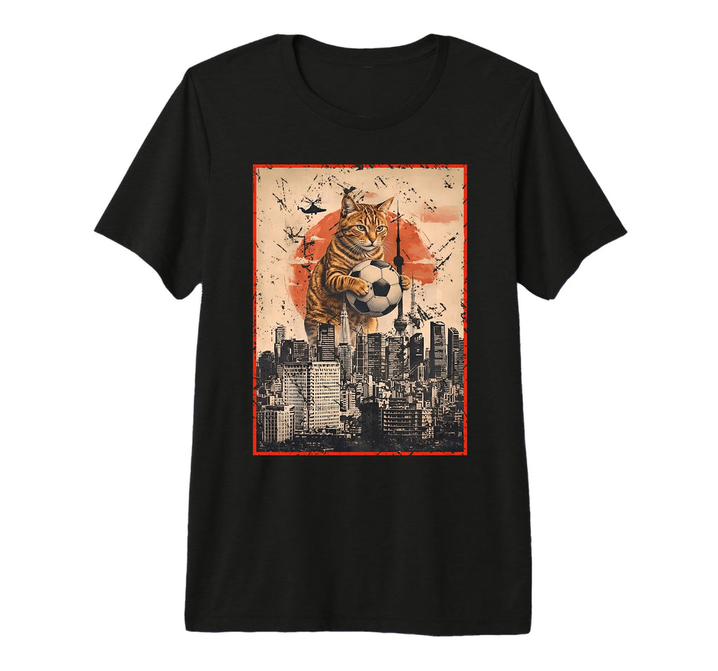 Funny Soccer Ball Giant Cat Japanese Art T-Shirt - Custom Art Print Unisex