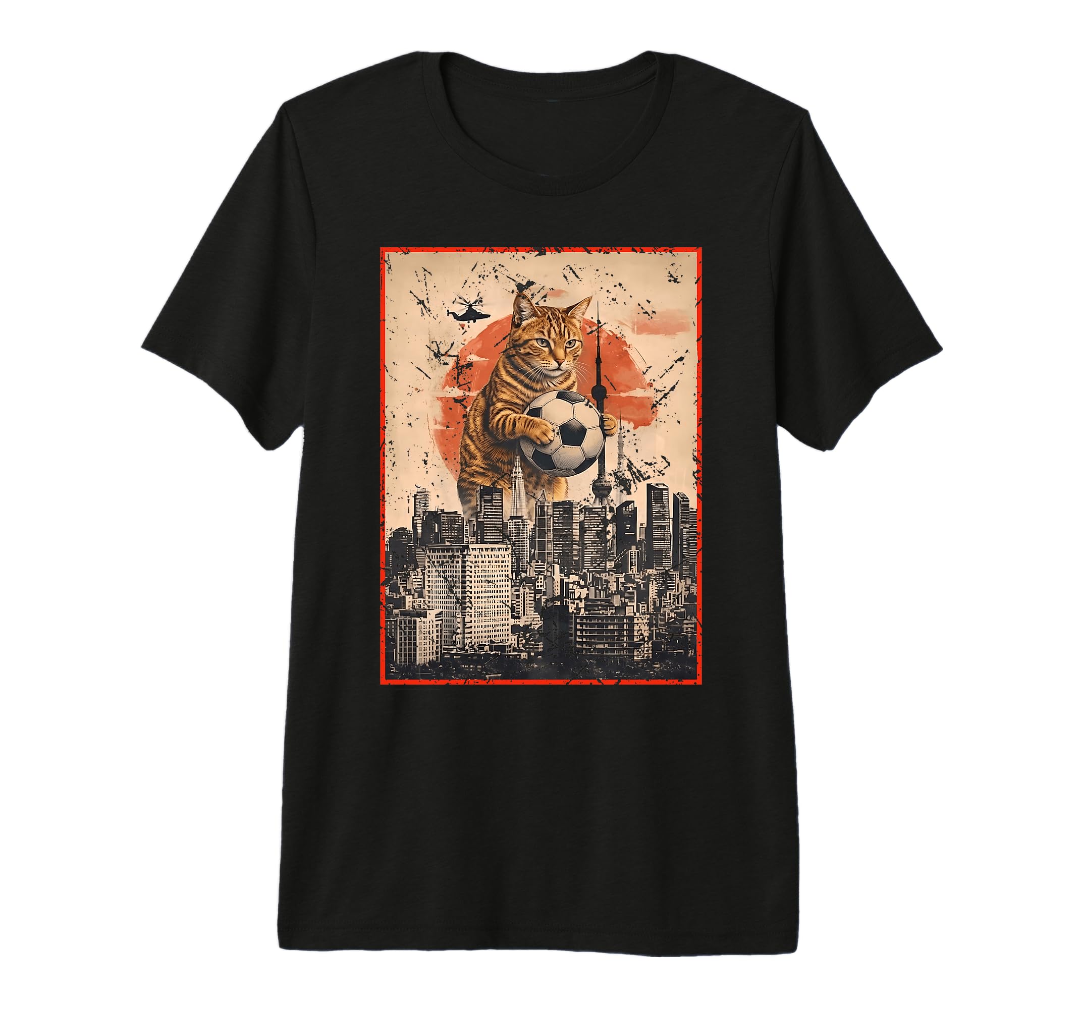 Funny Soccer Ball Giant Cat Japanese Art T-Shirt - Custom Art Print Unisex