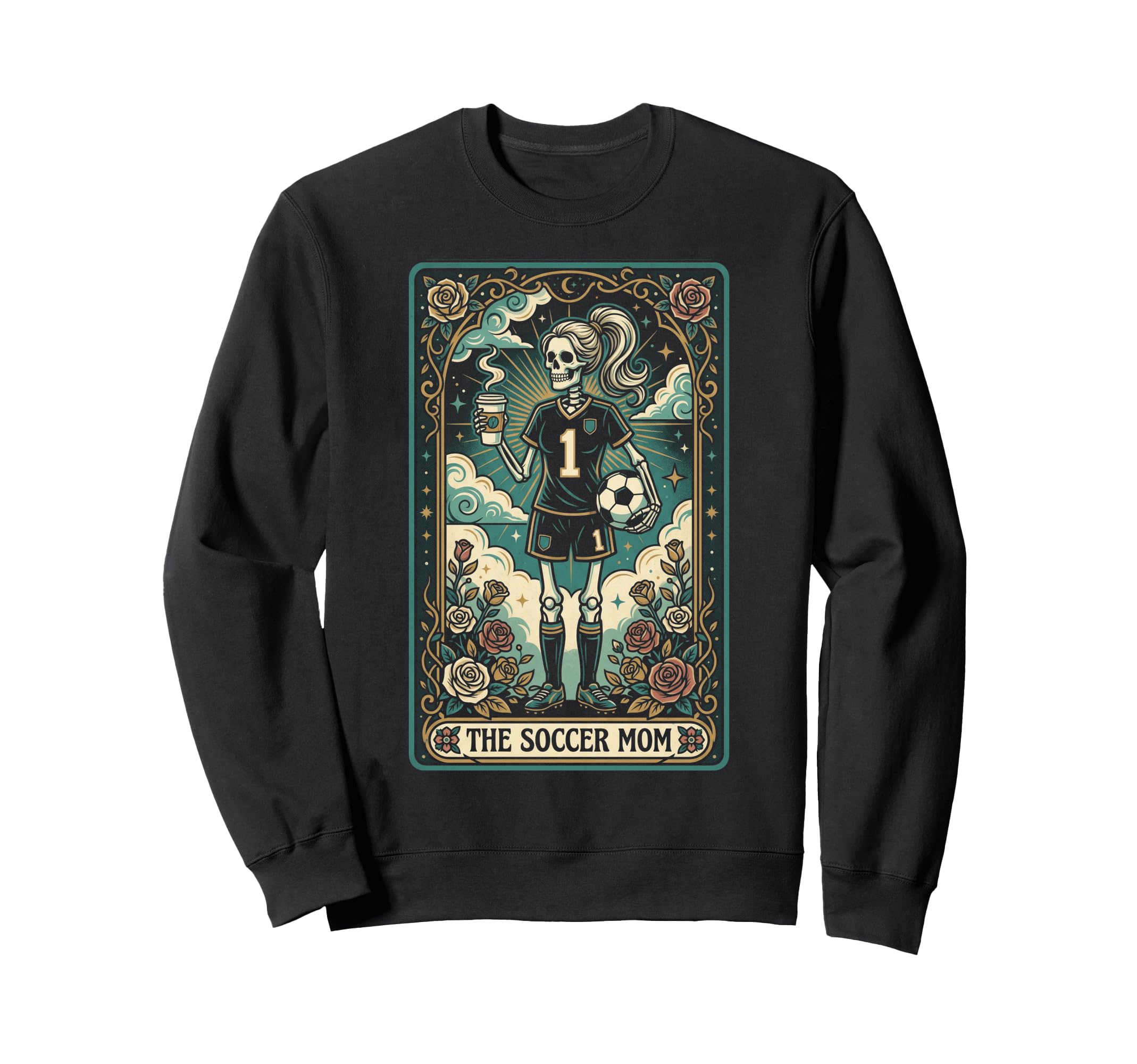 Soccer Mom Skeleton Coffee Football Sweatshirt - Graphic Print Unisex