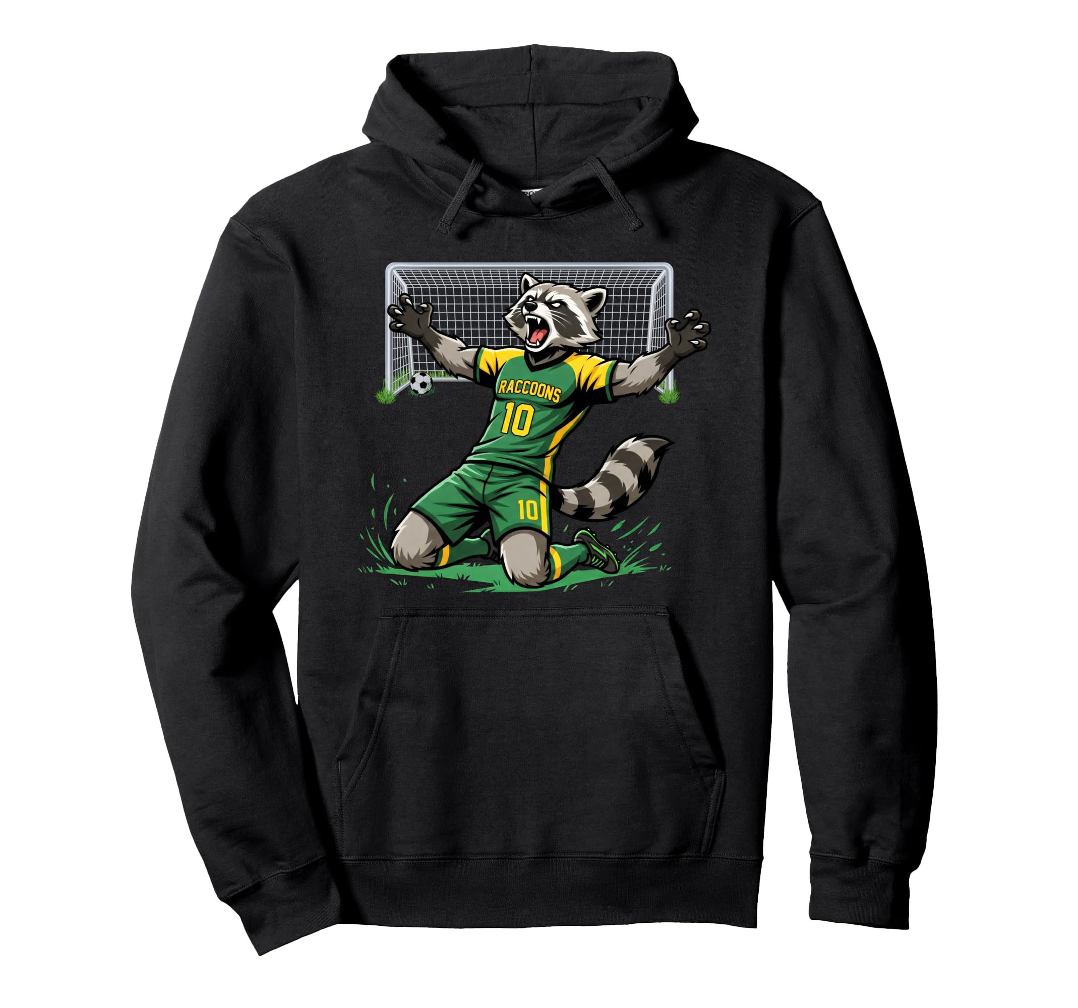 Funny Feral Raccoon Soccer Player Hoodie - Casual Everyday Wear Men Women