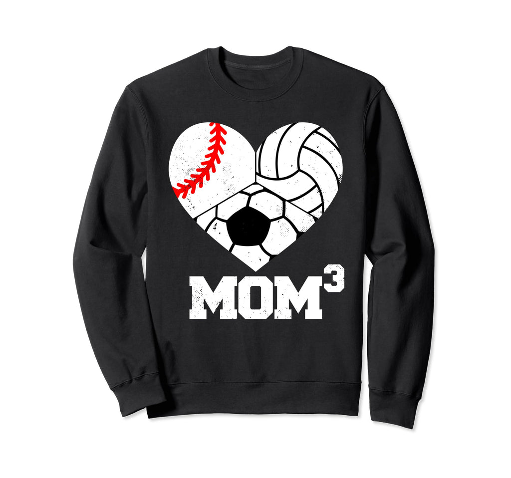 Mom Cubed Mom3 Mom Three Baseball Sweatshirt - Graphic Print Unisex