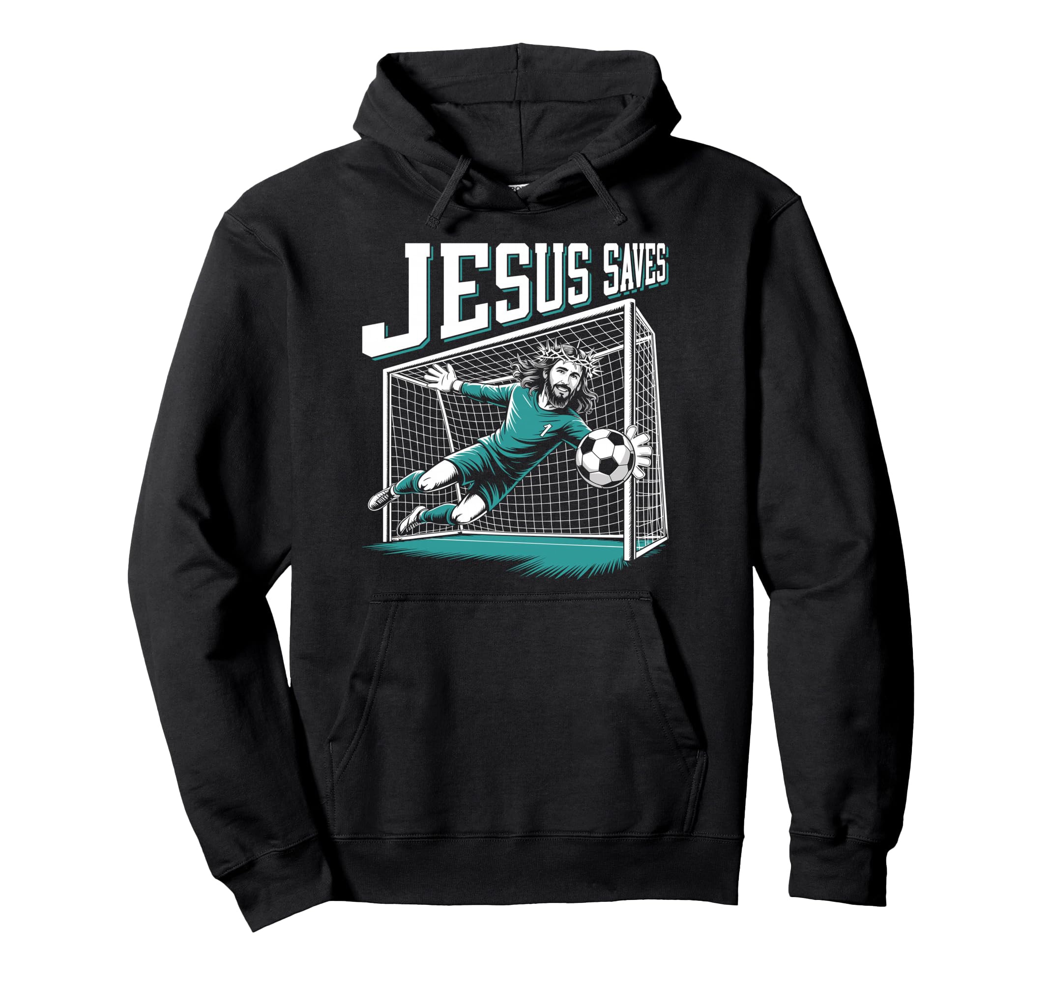 Jesus Saves Soccer Goalie Goalkeeper Hoodie - Novelty Apparel for Adults
