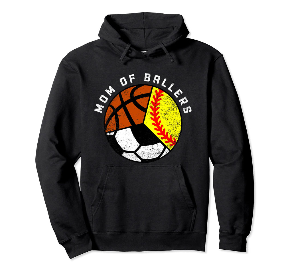 Mom Ballers Funny Softball Soccer Basketball Hoodie - Graphic Print Unisex