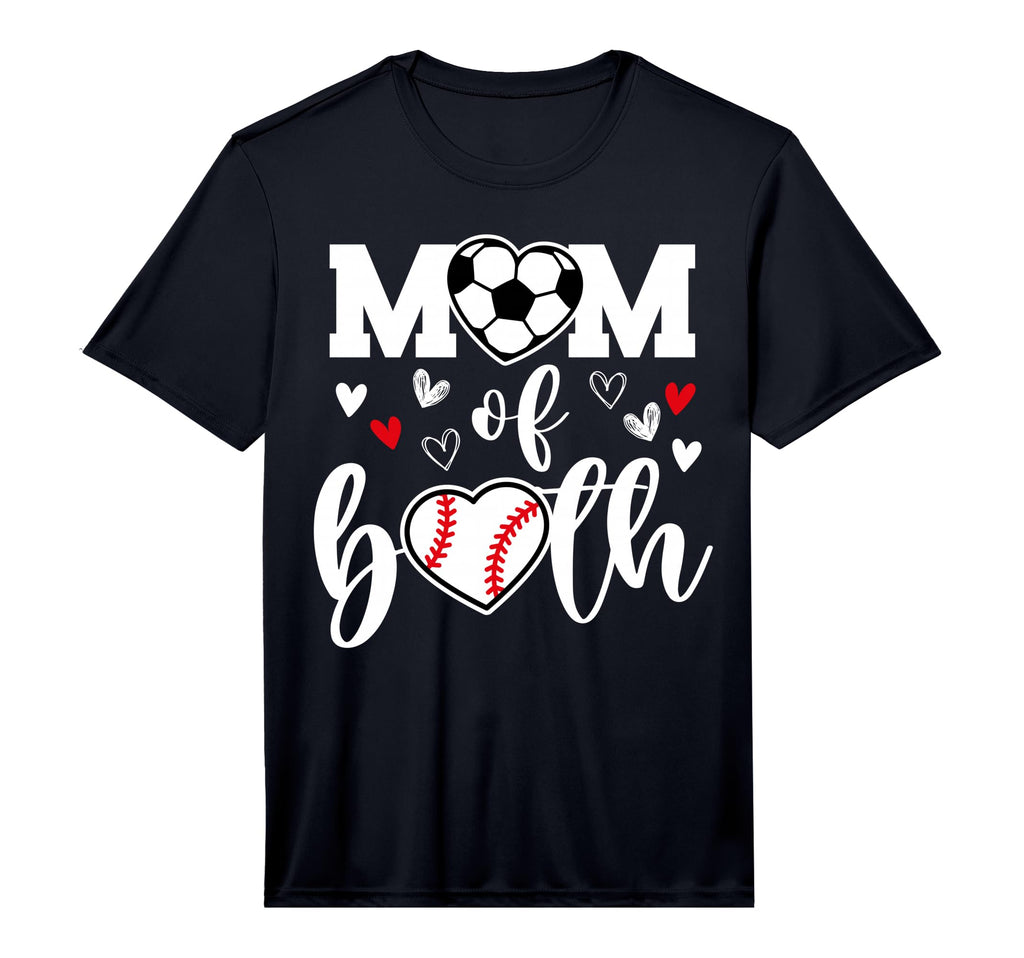 Mom Both Heart Soccer Baseball Sports T-Shirt - Fun Novelty Design Unisex