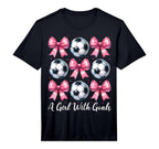Goals Soccer Coquette Bow T-Shirt - Casual Everyday Wear Men Women