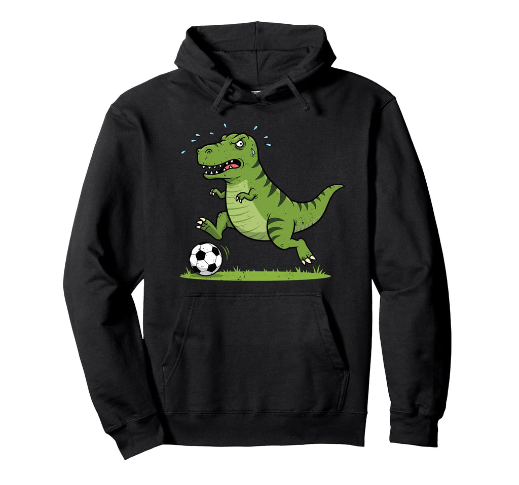 T Rex Dinosaur Playing Soccer Dino Hoodie - Minimalist Print for Adults