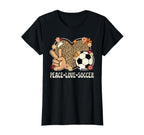 Peace Love Soccer Lover Leopard Soccer T-Shirt - Unique Graphic Unisex