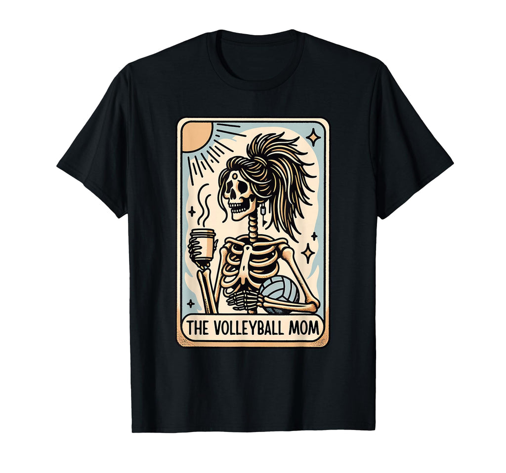 Volleyball Mom Tarot Card Skeleton T-Shirt - Graphic Print Men Women