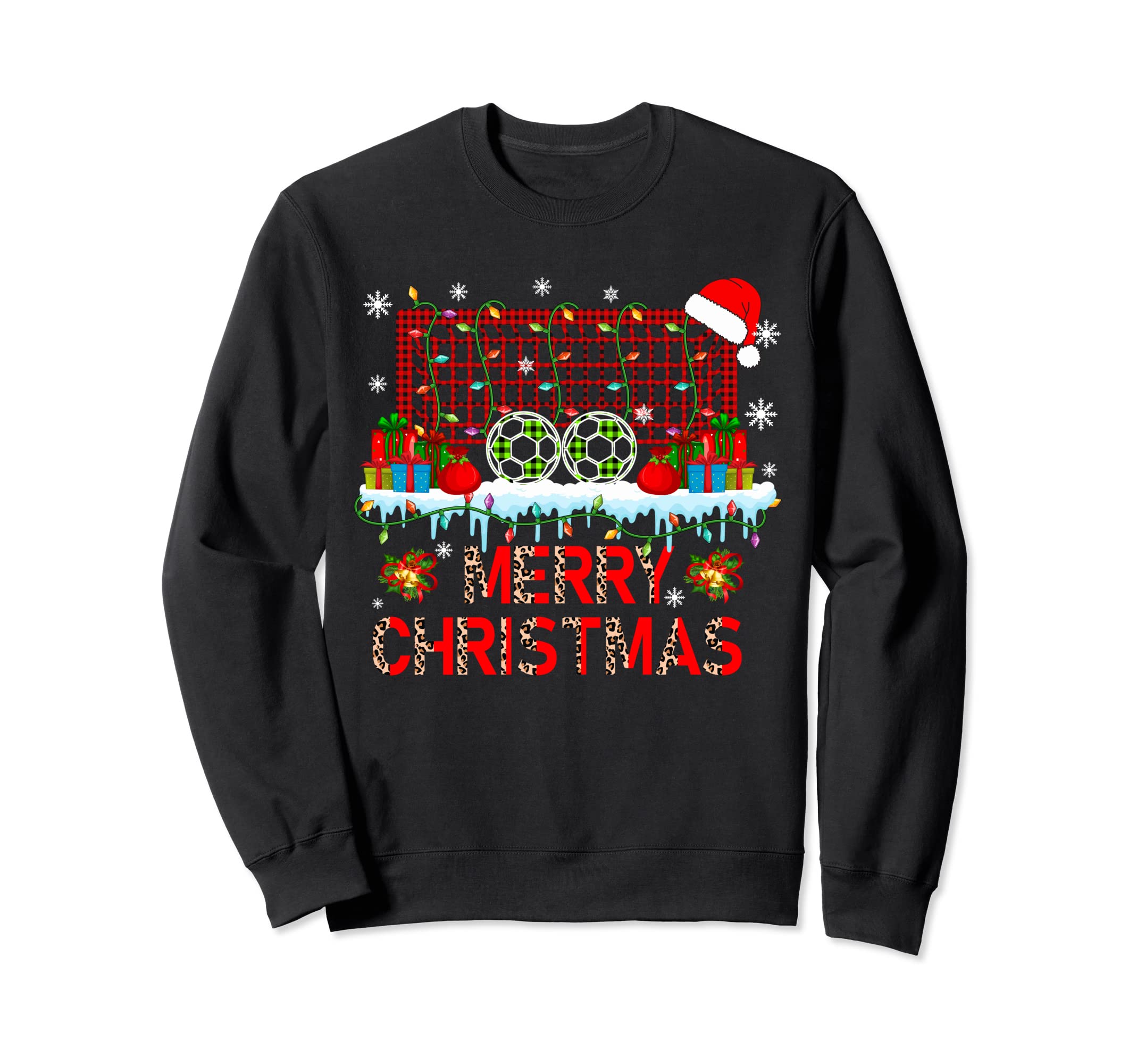 Leopard Red Plaid Santa Soccer Player Sweatshirt - Novelty Apparel Unisex