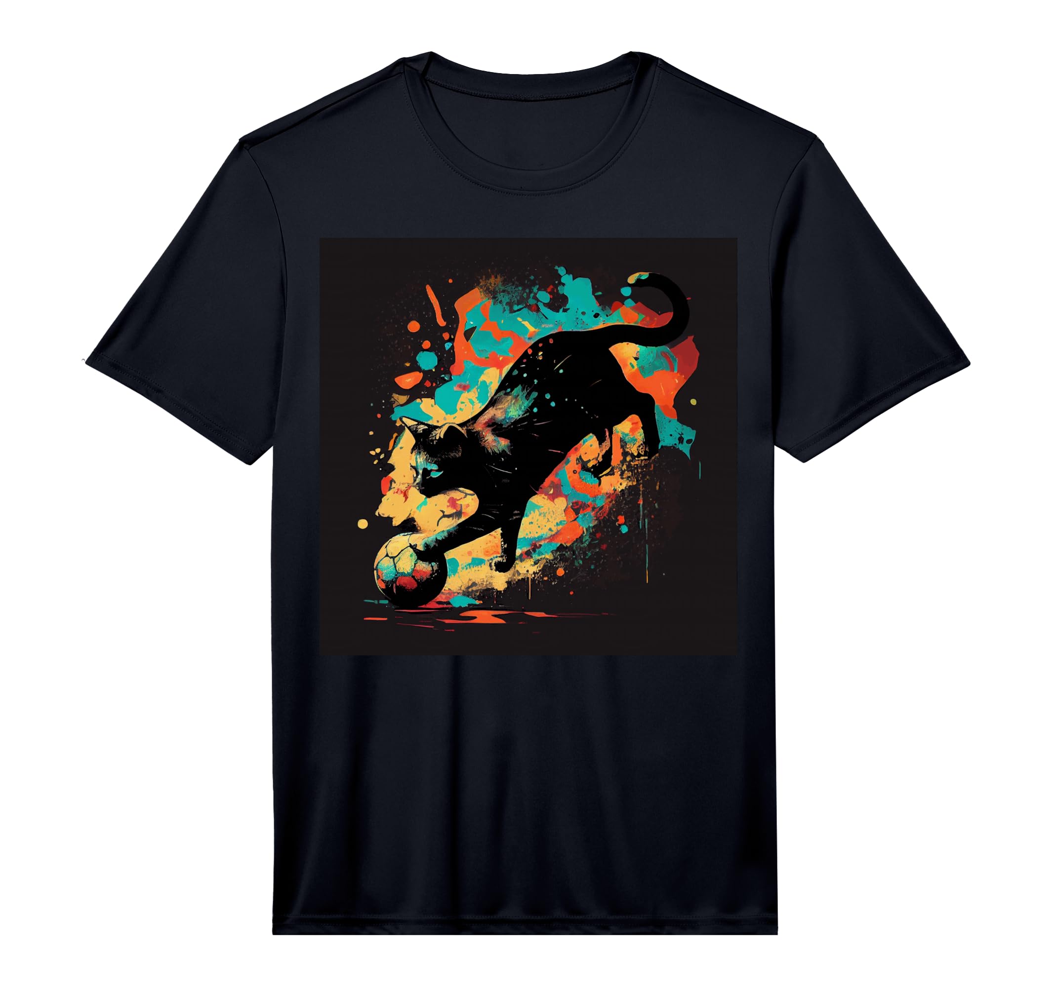 Black Cat Soccer Colorful Performance T-Shirt - Graphic Print for Adults