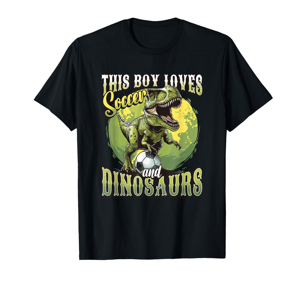 This Loves Soccer And Dinosaurs Playing T-Shirt - Graphic Print for Adults