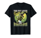 This Loves Soccer And Dinosaurs Playing T-Shirt - Graphic Print for Adults