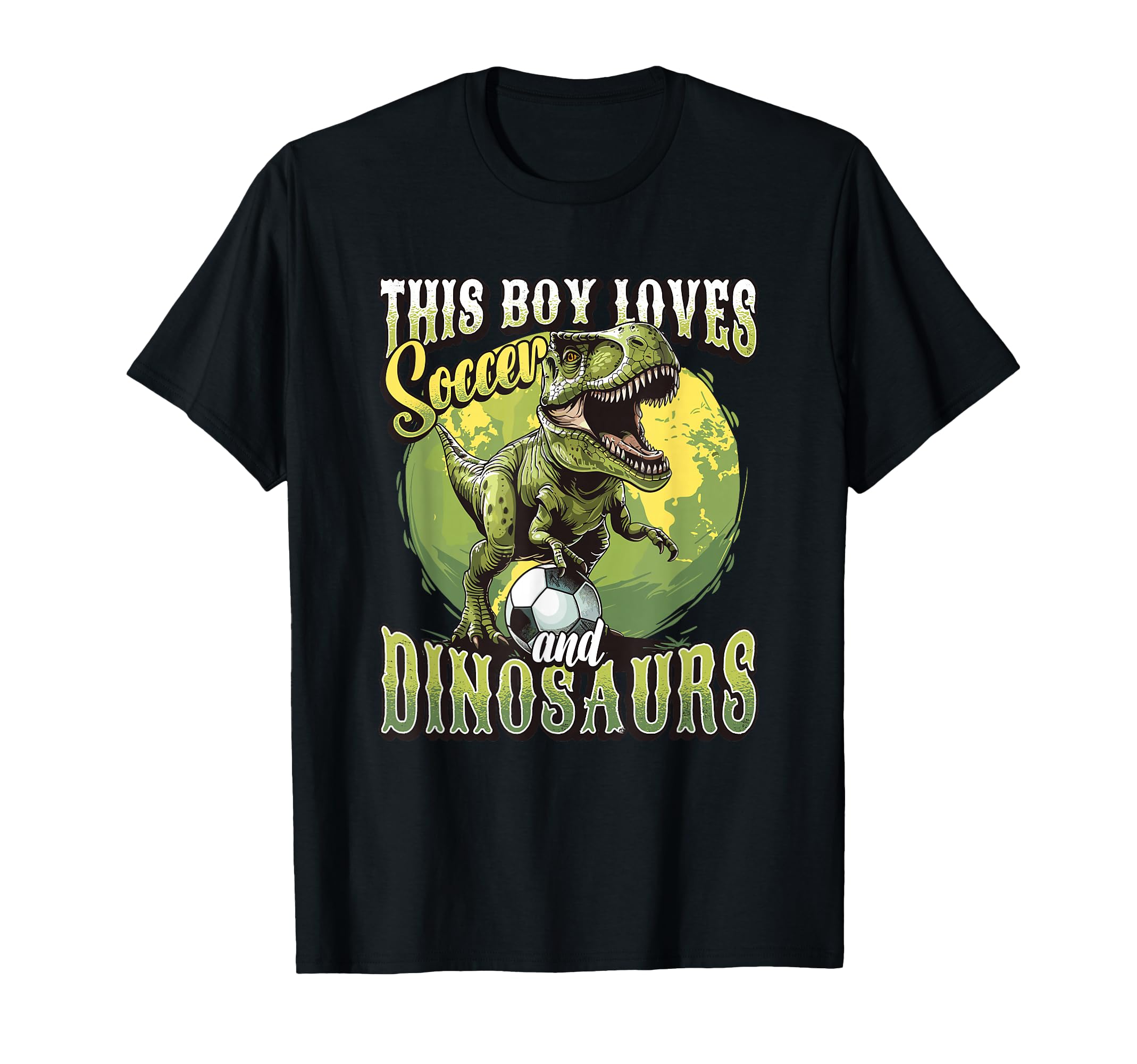 This Loves Soccer And Dinosaurs Playing T-Shirt - Graphic Print for Adults