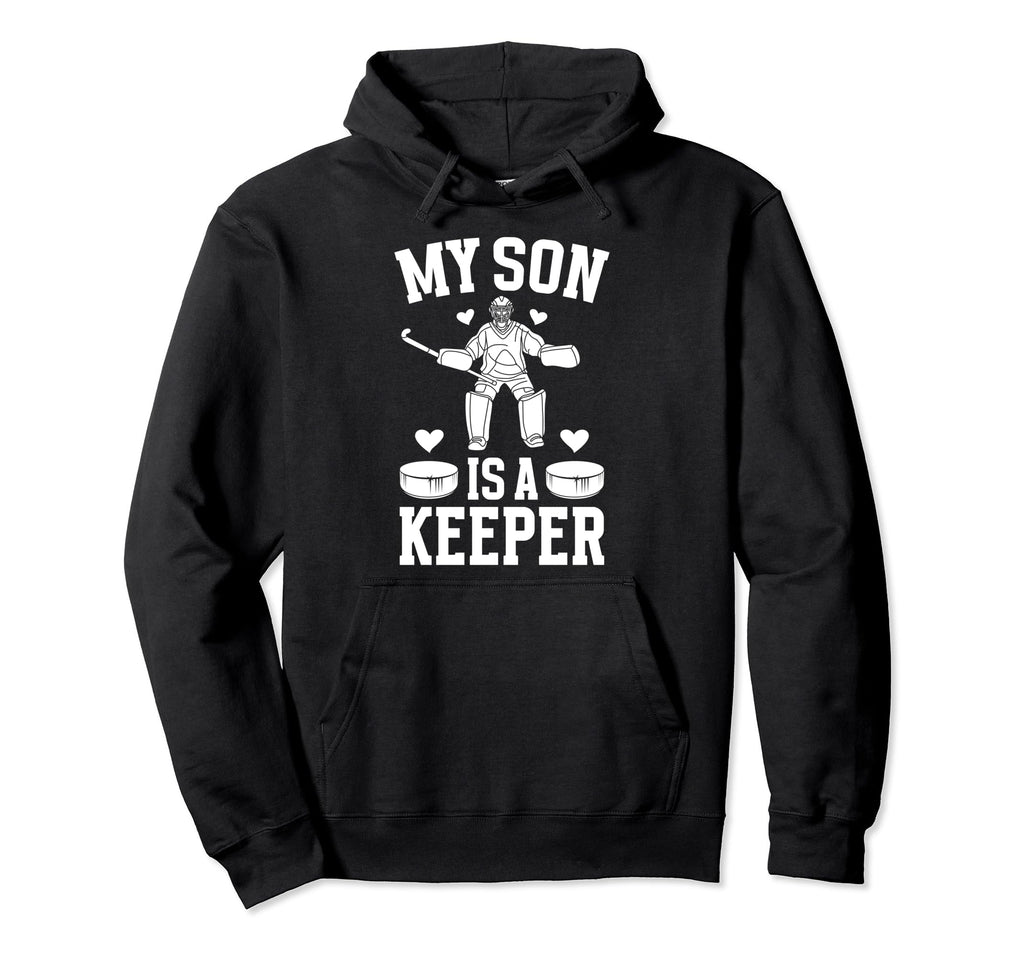 My Son Is Hockey Keeper Mom Hockey Hoodie - Trendy Graphic for Adults