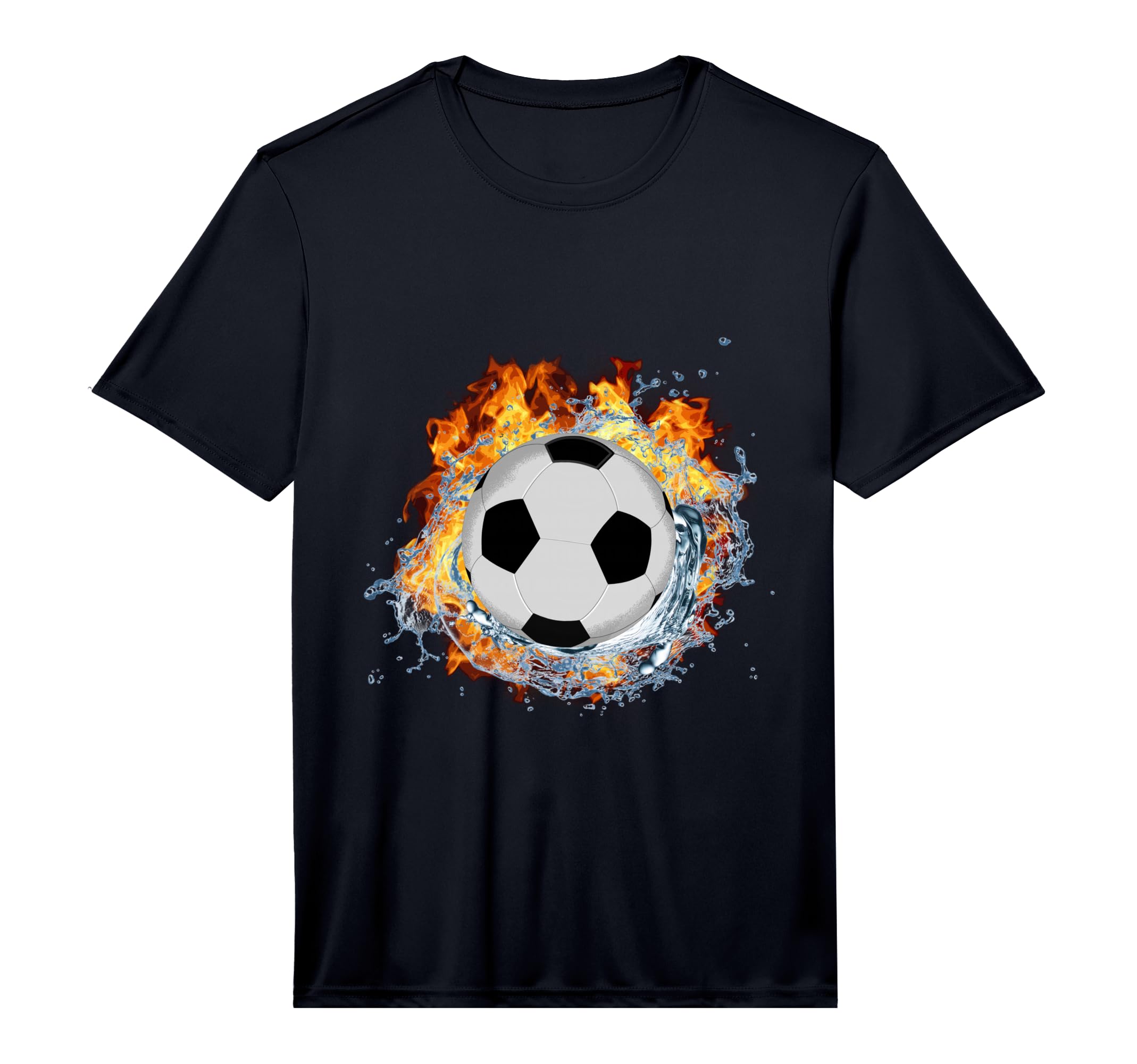 Soccer Ball Ice Splash Flame Fire T-Shirt - Fun Novelty Design for Adults