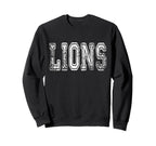 Lions Mascot Distressed School Sweatshirt - Casual Everyday Wear Unisex