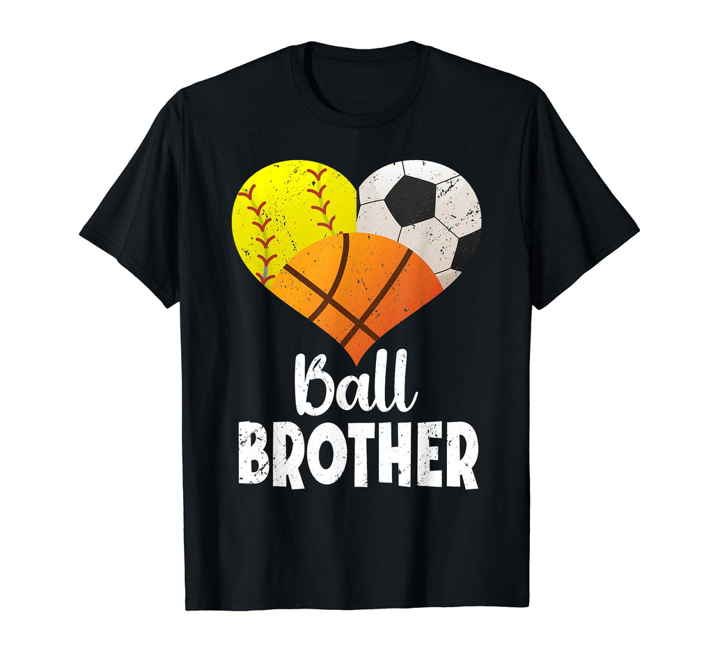 Ball Brother Heart Softball Soccer T-Shirt - Trendy Graphic Unisex