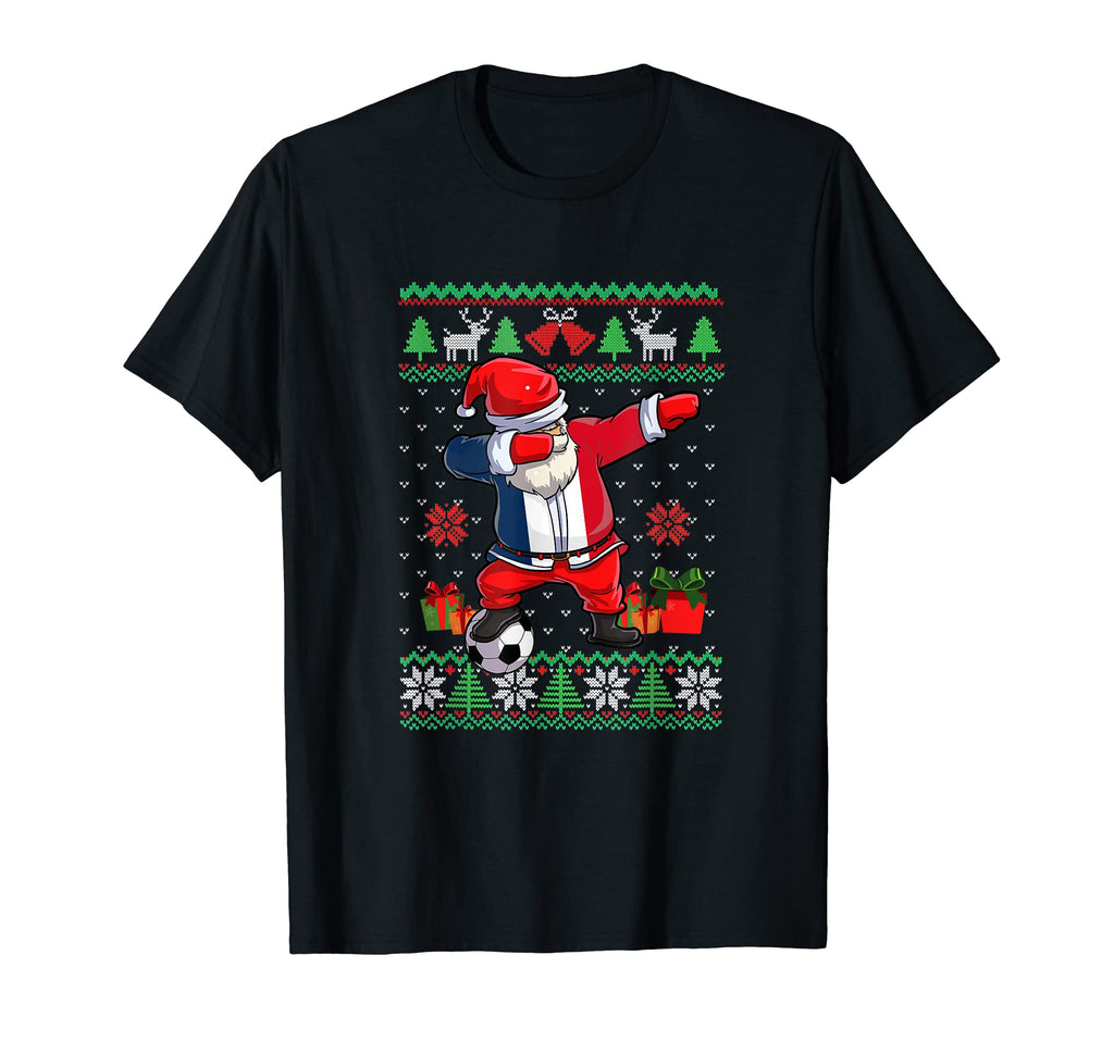 Soccer Dabbing Santa France Flag T-Shirt - Aesthetic Graphic for Adults