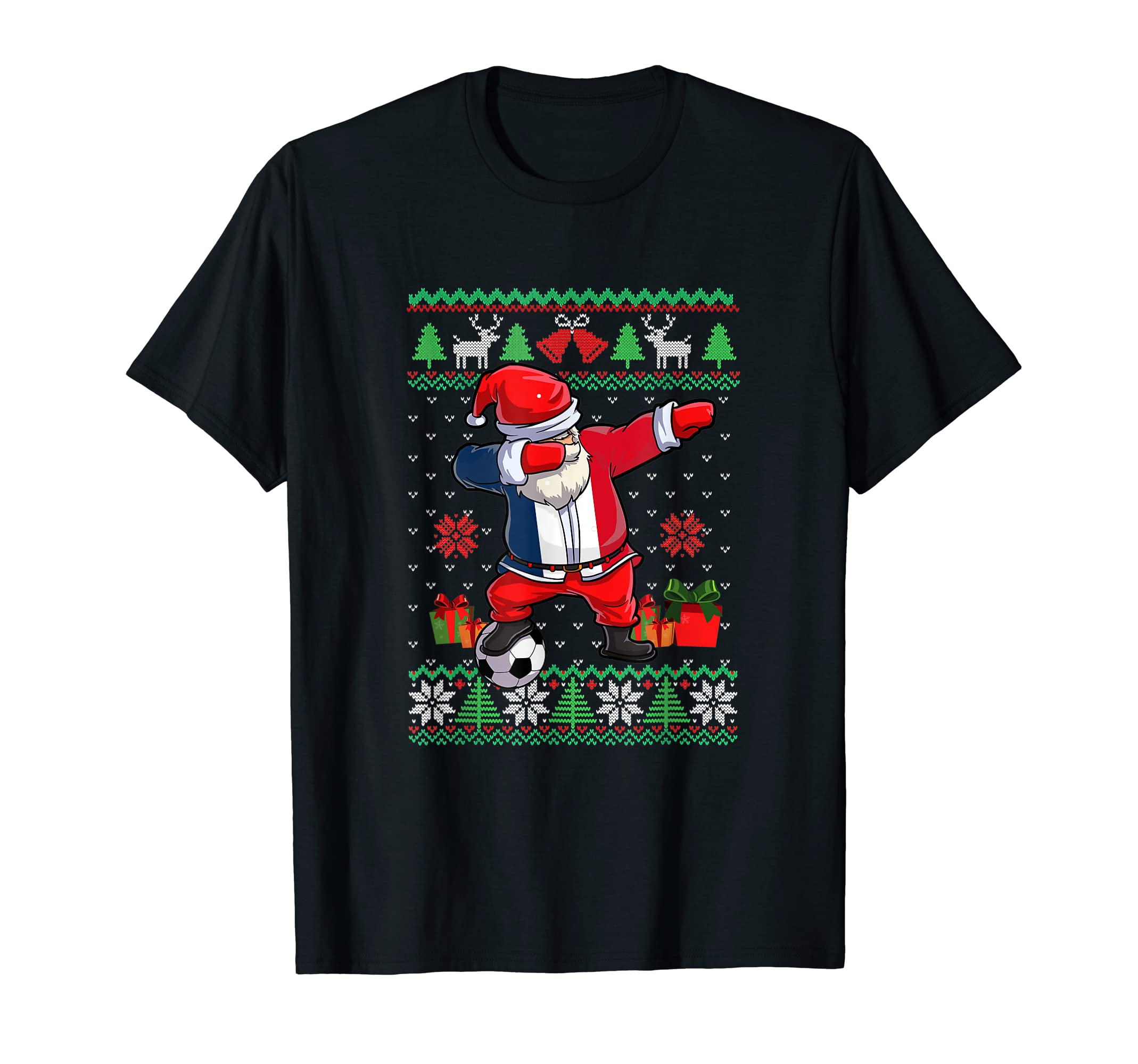 Soccer Dabbing Santa France Flag T-Shirt - Aesthetic Graphic for Adults