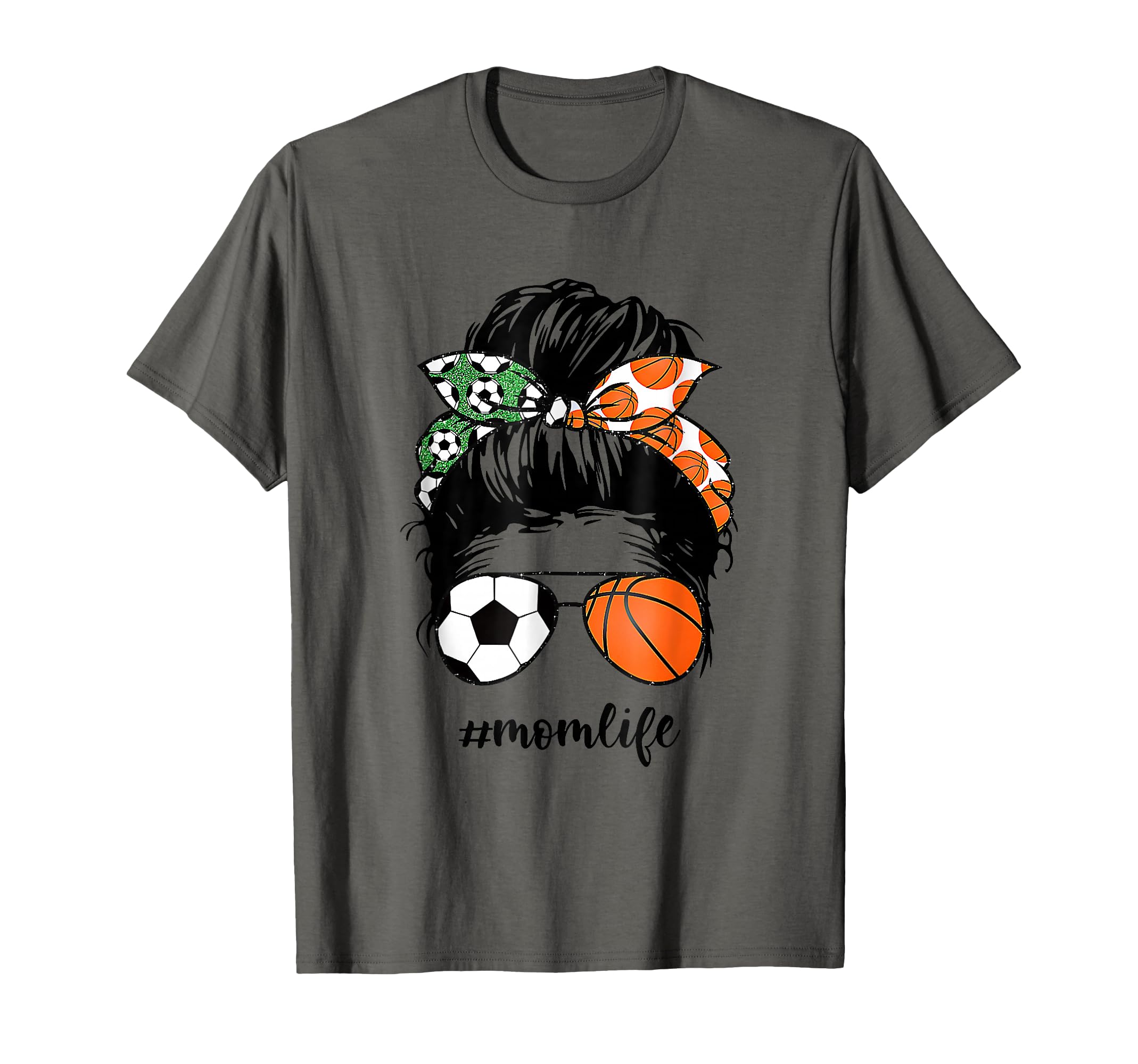 Mom Life Soccer And Basketball Messy Bun T-Shirt - Graphic Print Men Women