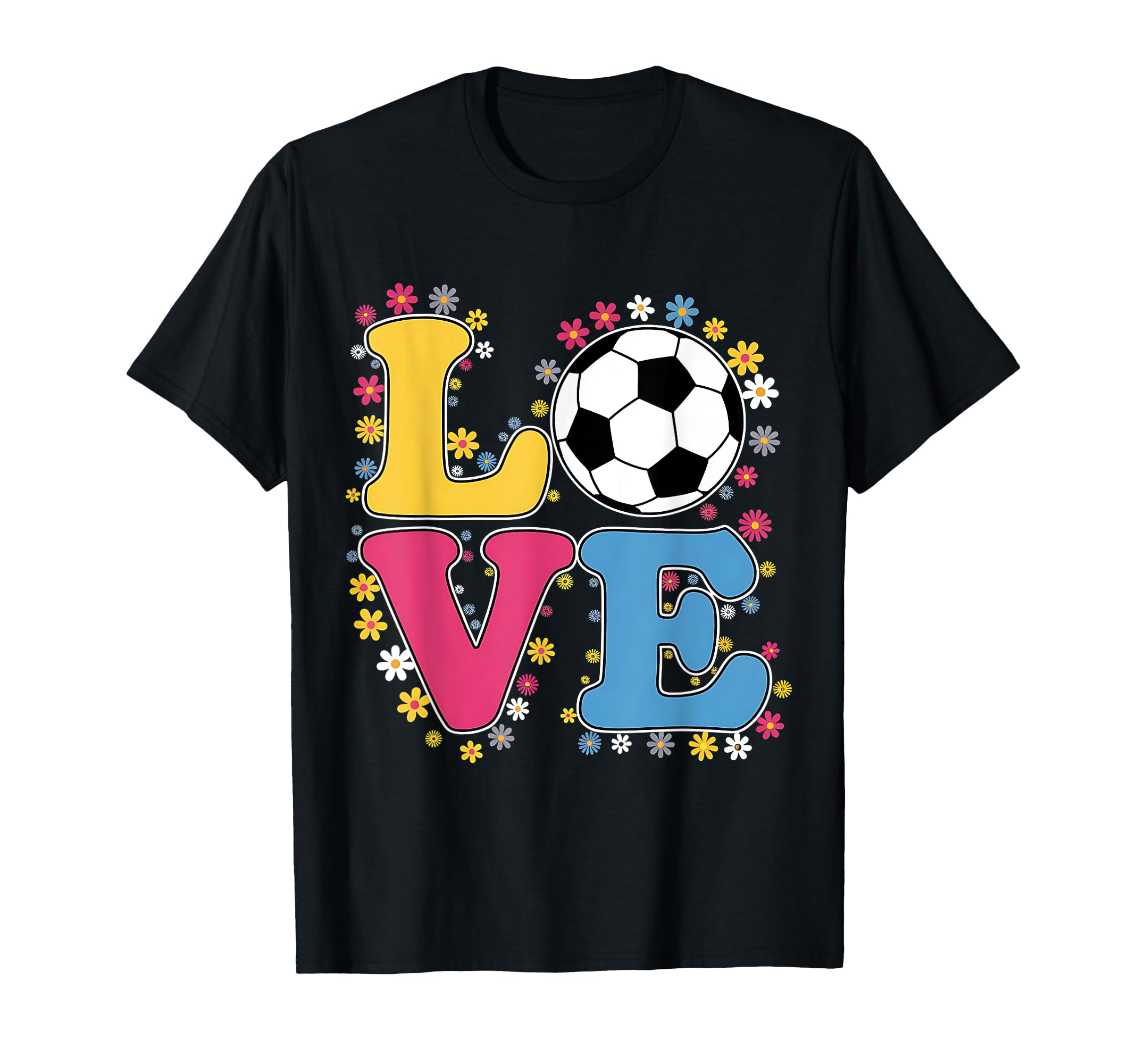 Colorful Love Soccer Floral T-Shirt - Fun Novelty Design for Adults