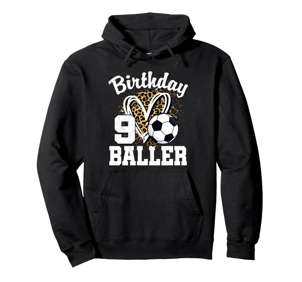 9Th Birthday Soccer Ball Leopard Heart 9 Hoodie - Trendy Graphic Unisex