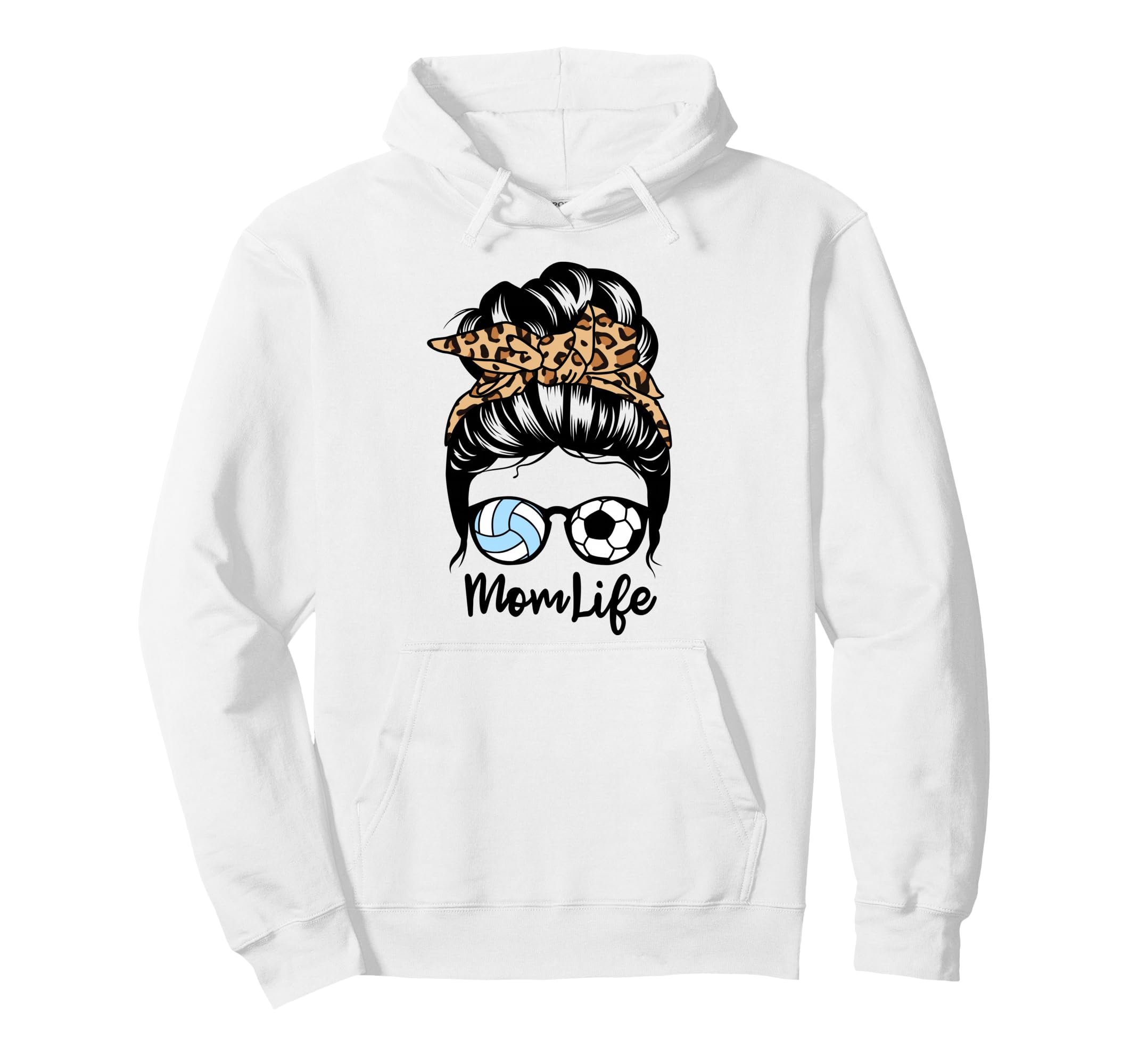 Mom Life Messy Bun Hair Funny Soccer Hoodie - Graphic Print for Adults