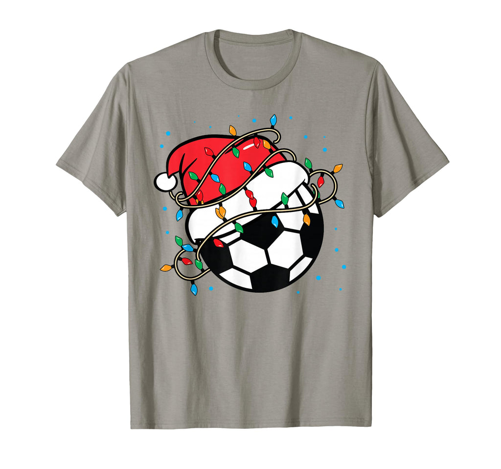 Soccer Ball Santa Hat Lights Coach T-Shirt - Minimalist Print for Adults