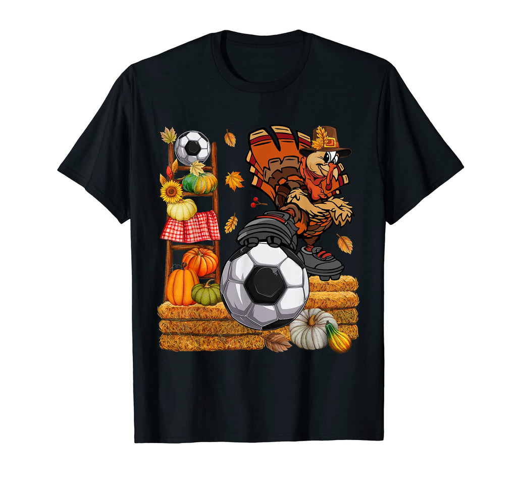 Turkey Playing Soccer Fall Pumpkins T-Shirt - Trendy Graphic for Adults