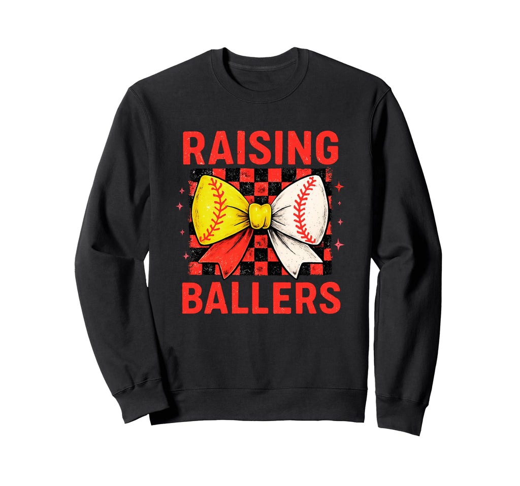Raising Ballers Checkered Bow Sweatshirt - Custom Art Print for Adults