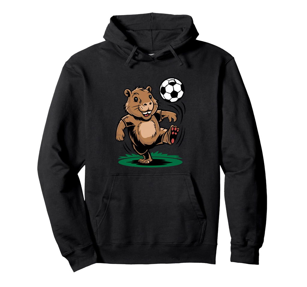Funny Capybara Playing Soccer Hoodie - Minimalist Print for Adults