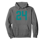 Distressed Teal Number 24 Jersey Hoodie - Aesthetic Graphic for Adults