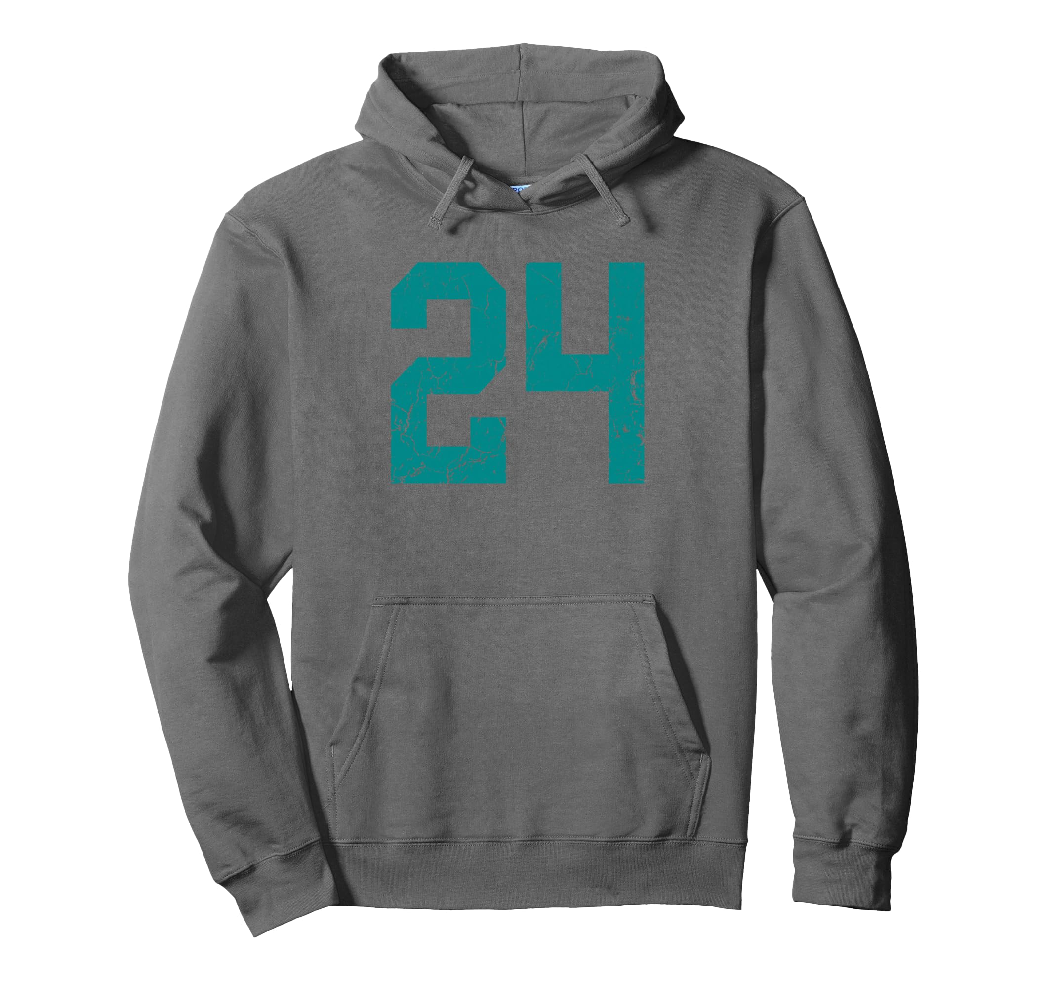 Distressed Teal Number 24 Jersey Hoodie - Aesthetic Graphic for Adults