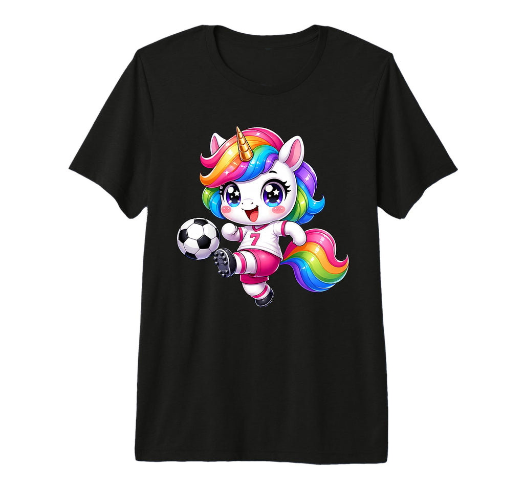 Kawaii Unicorn Playing Soccer Cartoon T-Shirt - Graphic Print Unisex