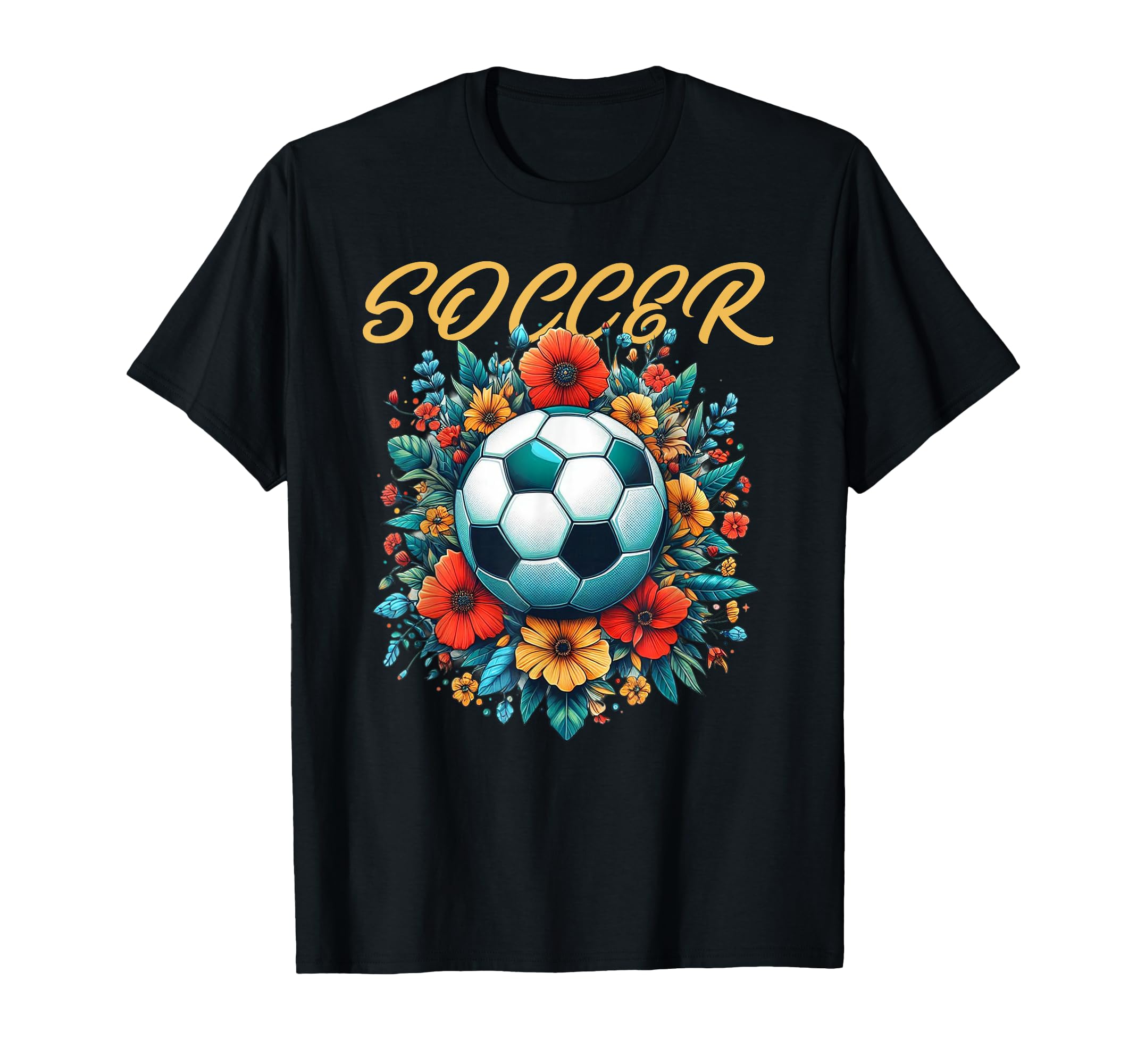 Soccer Ball Floral T-Shirt - Trendy Graphic Unisex